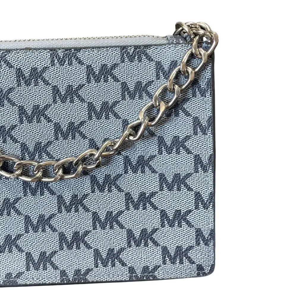 Michael Kors Signature Monogram Belt Bag Fanny Pack Silver Chain Pull Zipper
